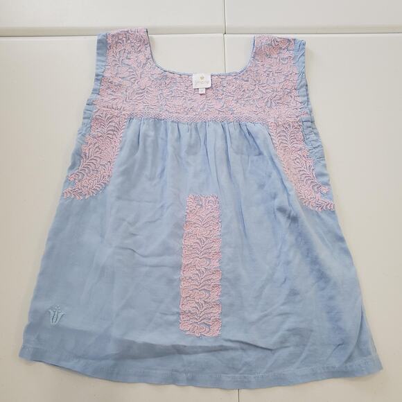 j.marie Shirt Womens Small Light Blue Pink Embroidered Linen Sleeveless JM2009 - Picture 1 of 8